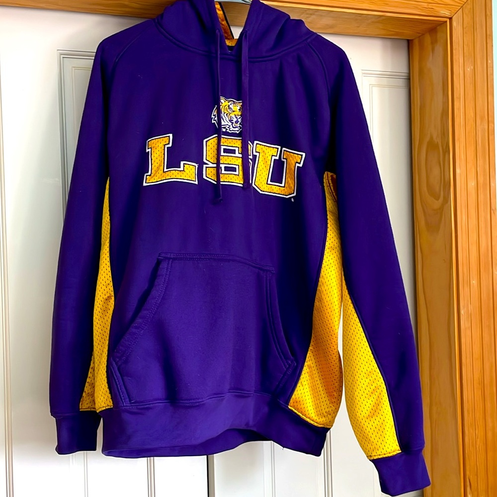 LSU NCAA Purple Hoodie with Gold Lining. Size L